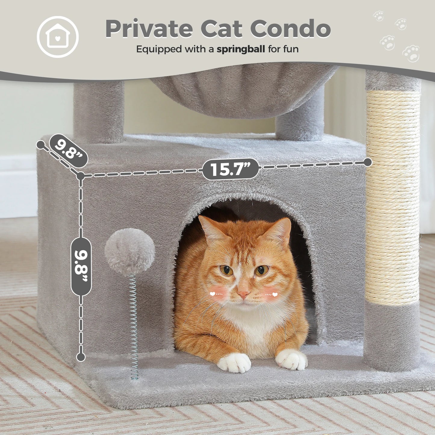 Small Cat Tree with Cozy Condo Hammock Top Perch Cat Scratching Post for Indoor Multi-Level Cat Tower Cat Scratcher Kitten Toys