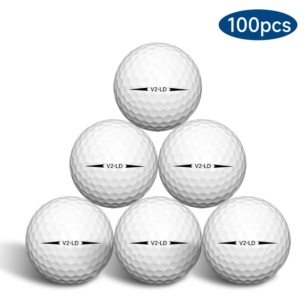 Caiton 100pcs 2-Layer Golf Balls - 332 Dimple, Max Distance, Spin Control, Durable, Precision - For Golf Training & Play