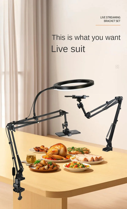 Professional Tripod For Mobile Phone With Overhead Lighting And Selfie Stick