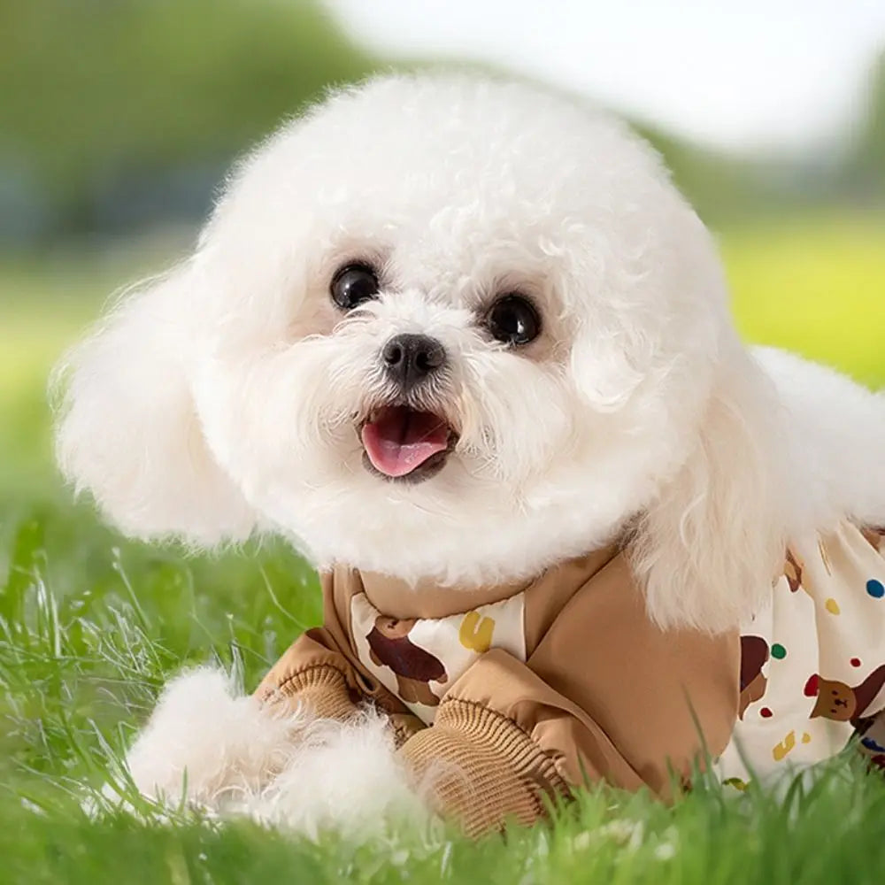 Waterproof Pet Strolling Going Out Pants Back Elastic Band Cartoon Dog Four Legged Pants S~XXL Dust-proof Dog Leggings