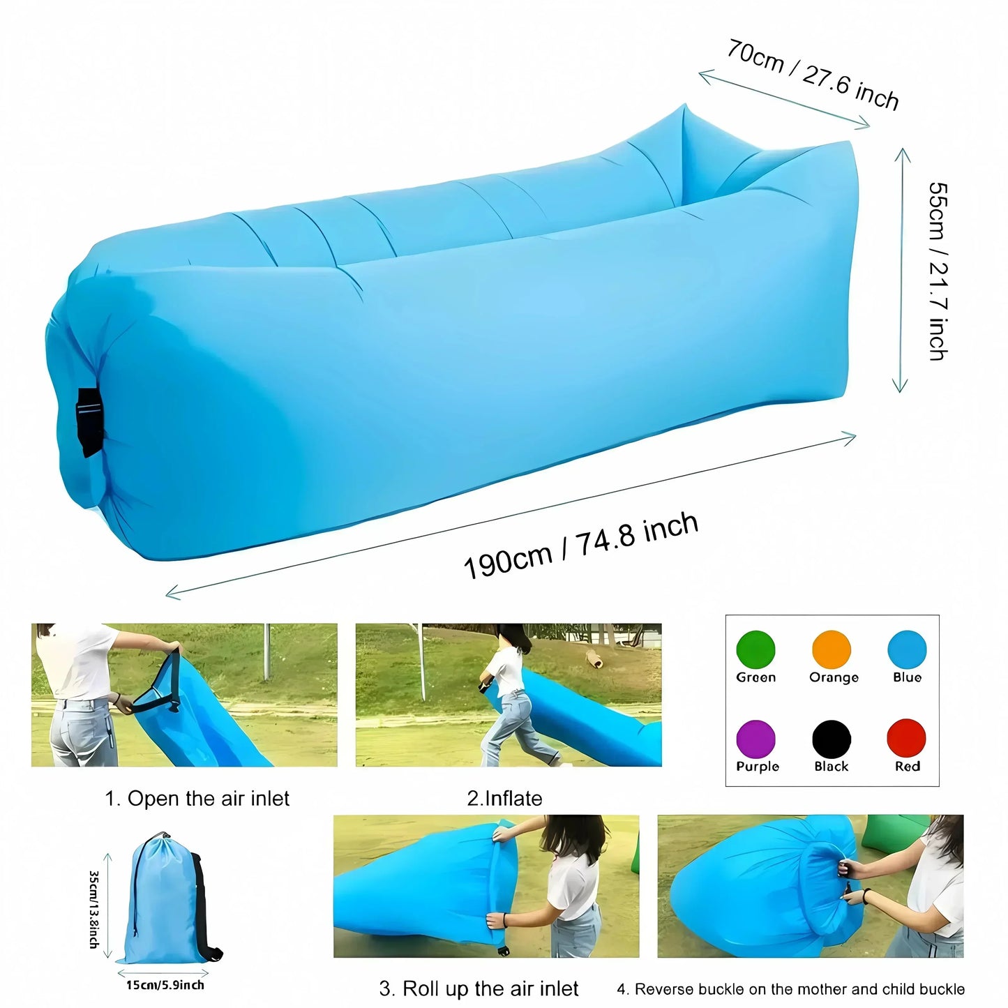 Portable Inflatable Sofa Outdoor, Air Lounger Chair for Camping Beach, Lightweight Blow Up Sun Bed Bean Bag, Banana Shape