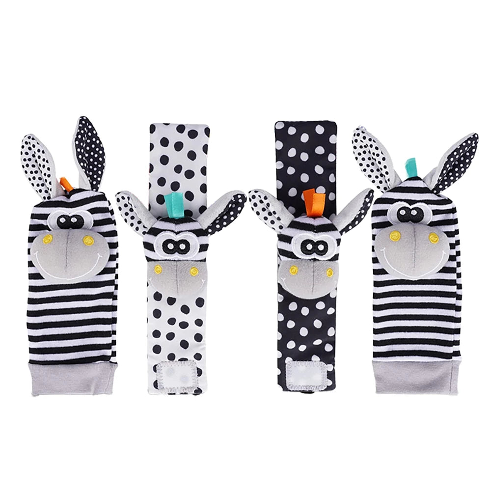 4PCS/SET Baby Rattle Toys Cute Stuffed Animals Wrist Rattle Foot Finder Socks 0~12 Months For Infant Boy Girl Newborn Gift