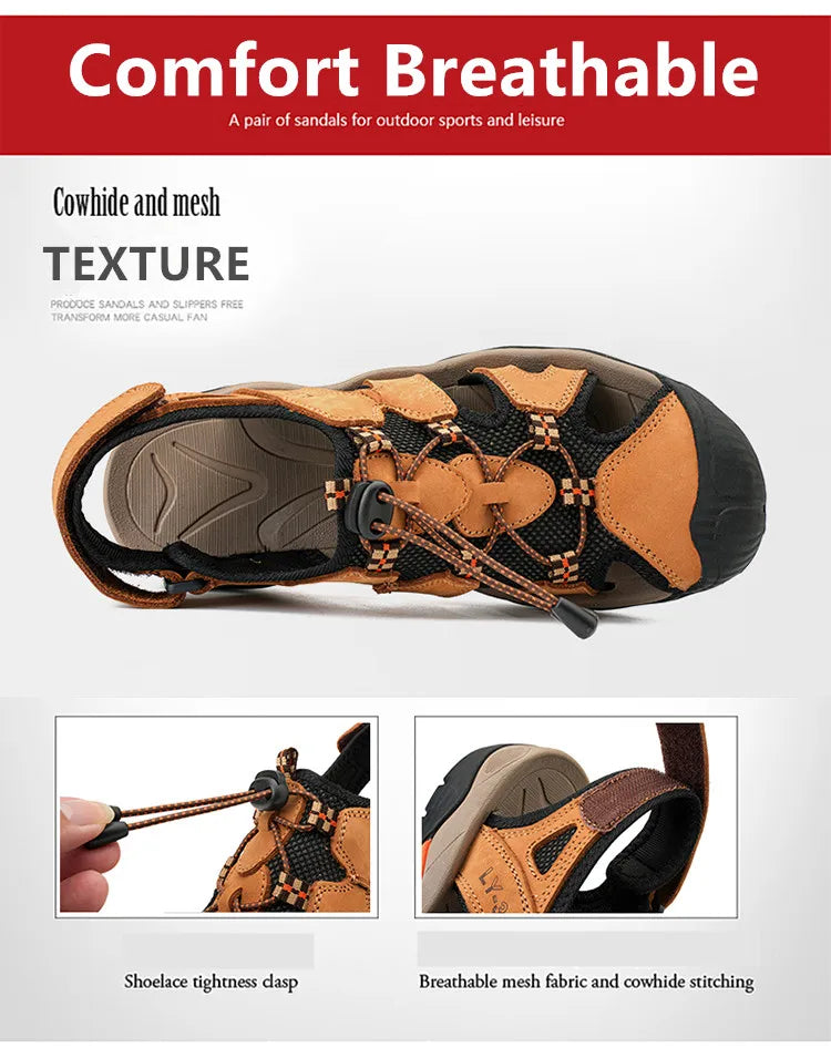 Blue Retro Leather Sandals Men Plus Size 48 Platform Sandals for Man High-quality Summer Men Shoes Comfortable Beach Sandals Man