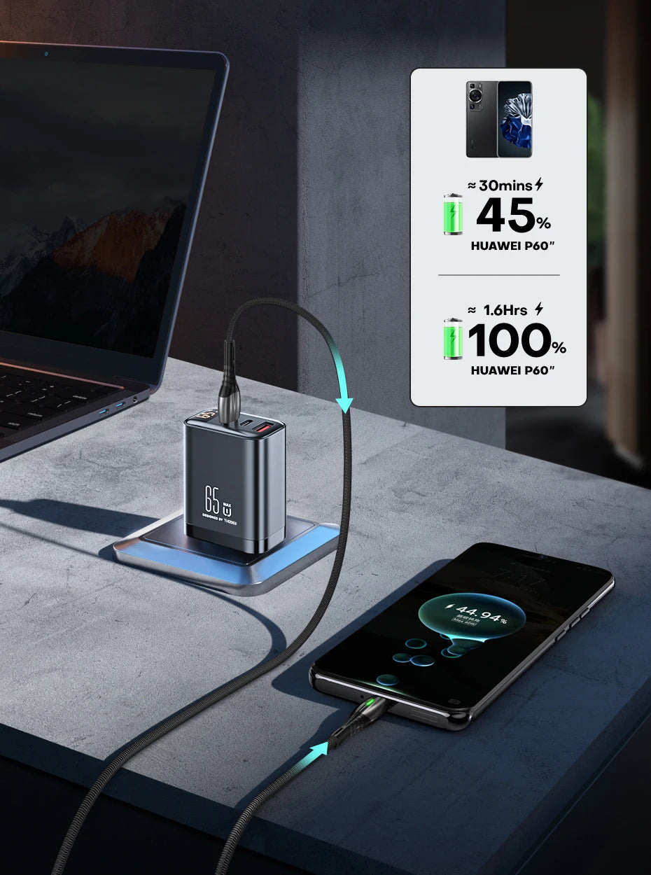 Tuodes 65w GaN Charger PPS PD USB Type C Fast Charging QC4.0 Quick Charge For iPhone 17 Macbook Air Tablet Samsung Xiaomi Laptop
