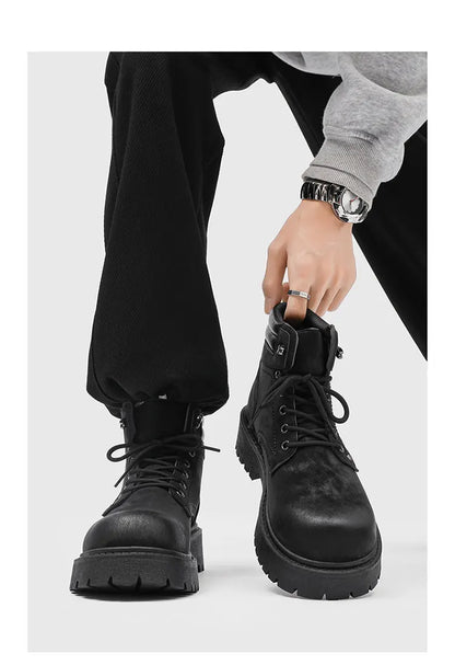 Men's Snow Boots Ankle-Height Leather Lace-Up Thick-Sole Size 39-46