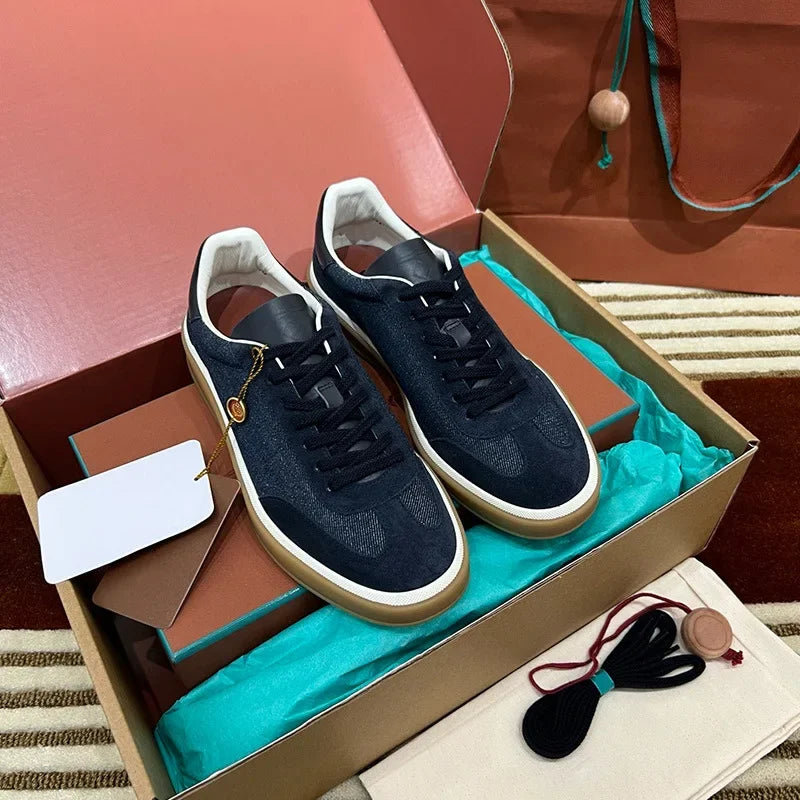 Men's Genuine Leather Lace Up Round Toe Trainer Shoes White