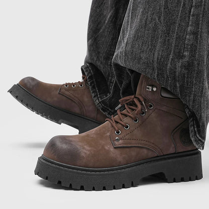 Men's Snow Boots Ankle-Height Leather Lace-Up Thick-Sole Size 39-46