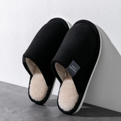 Men's Warm Plush Lined Indoor Slippers with Flat Heel