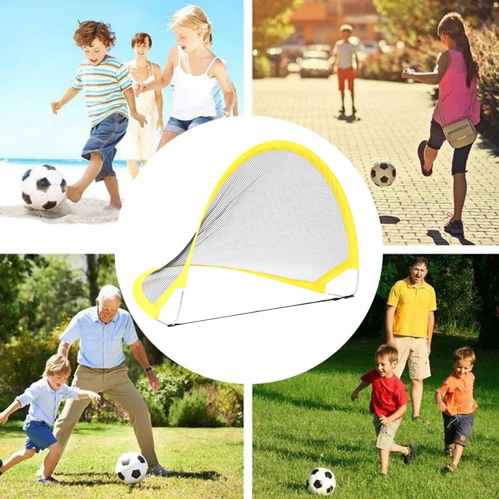 Folding Training Goal Net Kids Portable Indoor Outdoor Football Plaything Practice With Inflatable Soccer and Pump Kits