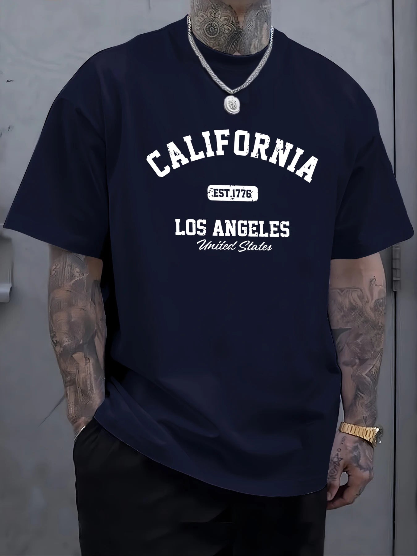 California Los Angeles Printing Male Tee Shirts Hip Hop All-Match Tops Oversized Fashion T-Shirt Cotton Crewneck Short Sleeve