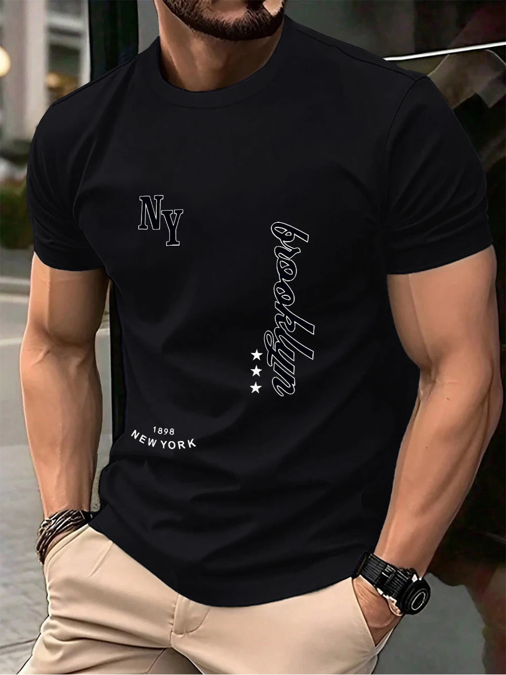 1898 New York Brooklyn Prints Cotton T-Shirts Men Summer Oversized O-Neck T Shirt Comfortable Short Sleeve Tops Basic Clothes