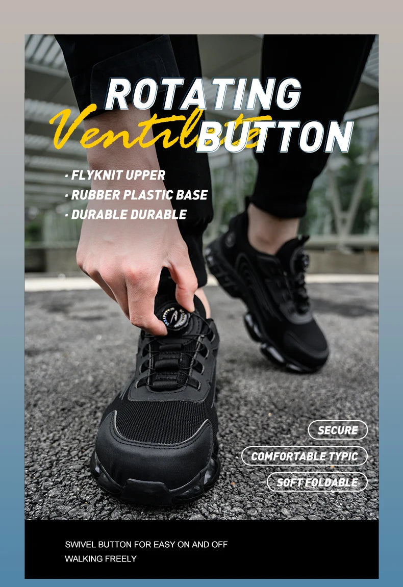 Rotating Button Safety Shoes Men For Work Sneakers Shoes Anti smash Puncture-Proof Protective Men Shoes Steel Toe Work Boots