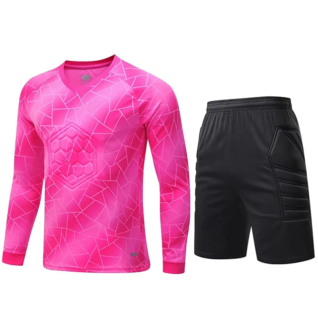 Men Kid 2024 Soccer Goalkeeper Uniform Protective Sponge Long Sleeve Football Training Goalkeeper Top Soccer Jersey Pants Custom