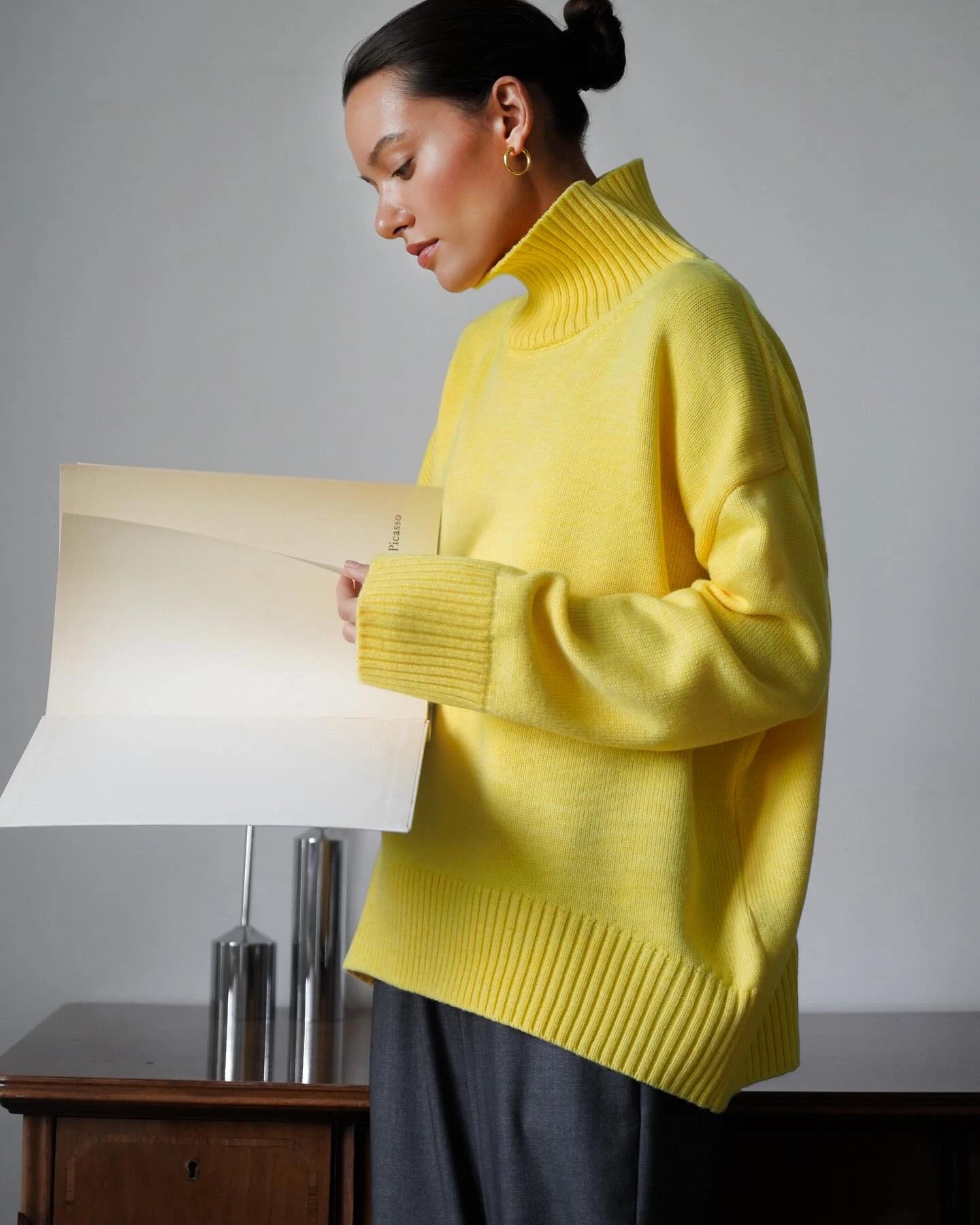 Women's Oversized Turtleneck Knitted Sweater Regular Length Soft Knit