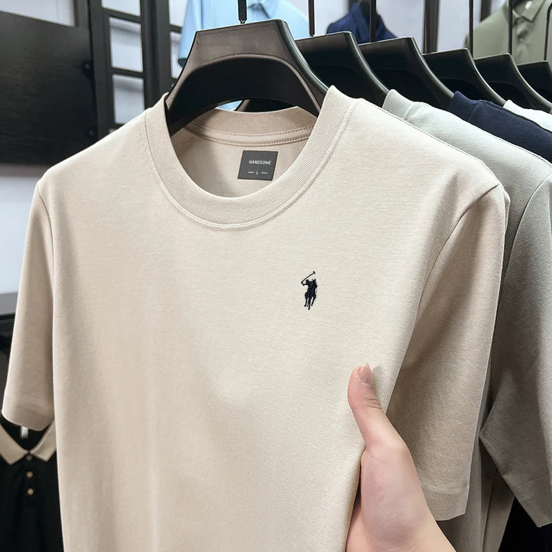 High end silky cotton breathable short sleeve T-shirt men summer designer Paul brand embroidered fashion casual round neck top