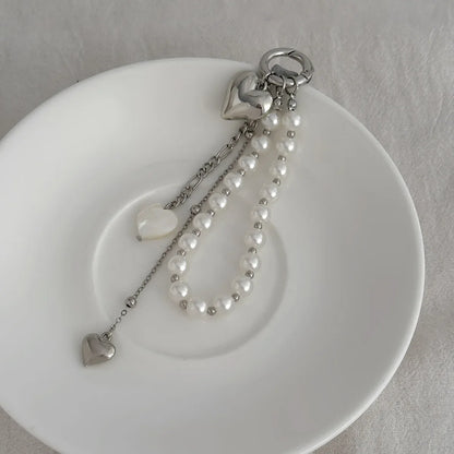 Pearl Bead Chain Keychain Peach Heart Bead Bag Pendant