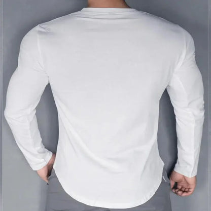 Men's Long Sleeve Base Layer T-Shirt, White, Polyester Elastane