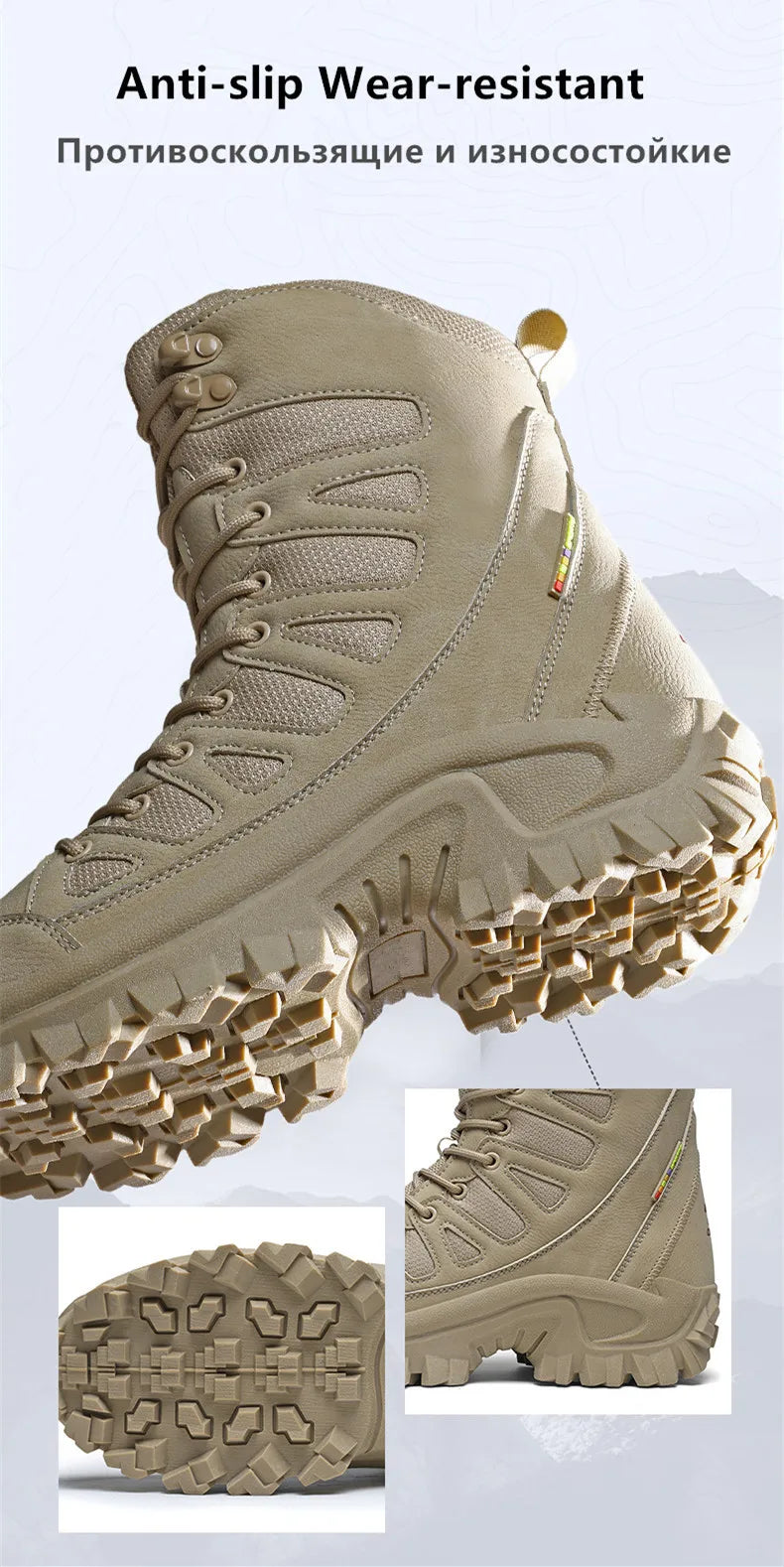 High-Top Leather Men's Boots Breathable Desert Combat Boots Outdoor Non-slip Hiking Boots Men Motorcycle Boots Work Ankle Boots