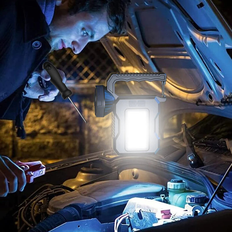 Solar Rechargeable LED Flashlight Searchlight With COB Work Light Lantern