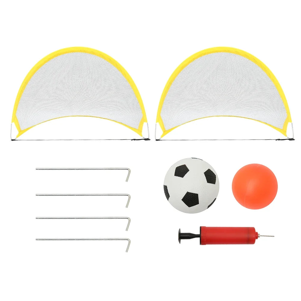 Folding Training Goal Net Kids Portable Indoor Outdoor Football Plaything Practice With Inflatable Soccer and Pump Kits