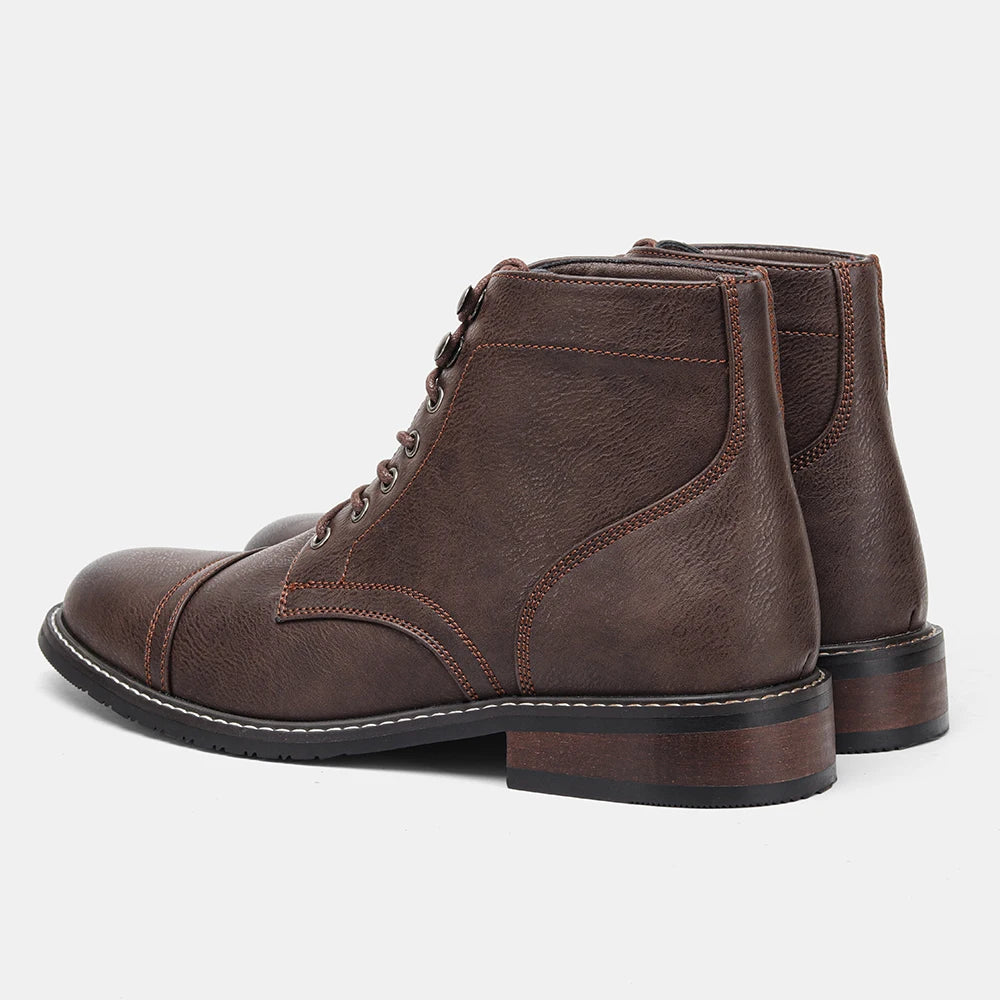 Leather Men's Ankle Boots, Lace-Up, Med Heel, Basic Boots