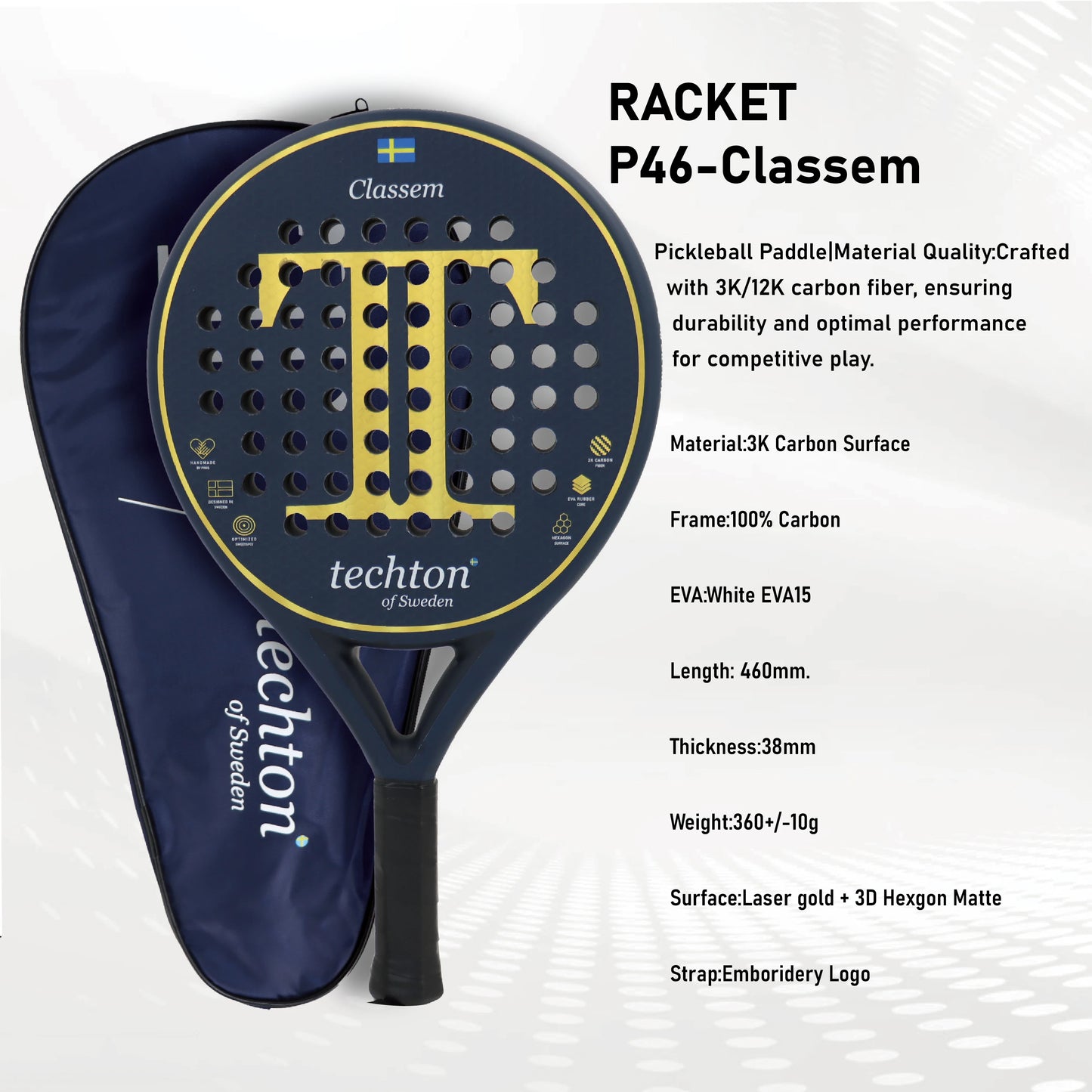 Pala Padel Raquetas de Tenis Racket Paddle Racquet EVA Soft 100%/3K/12K Carbon Fiber 3D Hexgon Paddle with Padel Bag Accessories