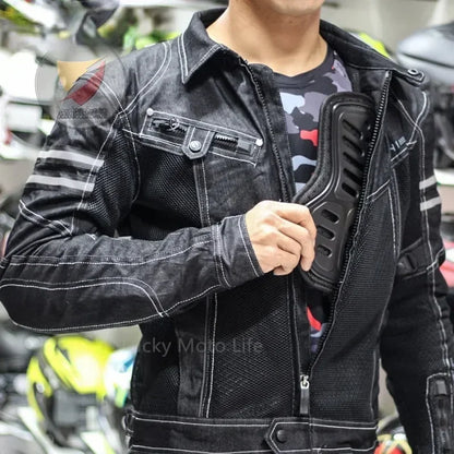 Motorcycle Jacket, Denim Mesh, Breathable, Polyester and Cotton, Men's