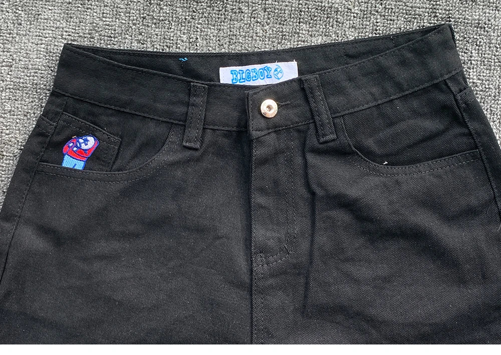 Y2K Embroidered Baggy Jeans For Women High Waist Denim Blue