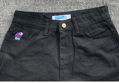 Y2K Embroidered Baggy Jeans For Women High Waist Denim Blue