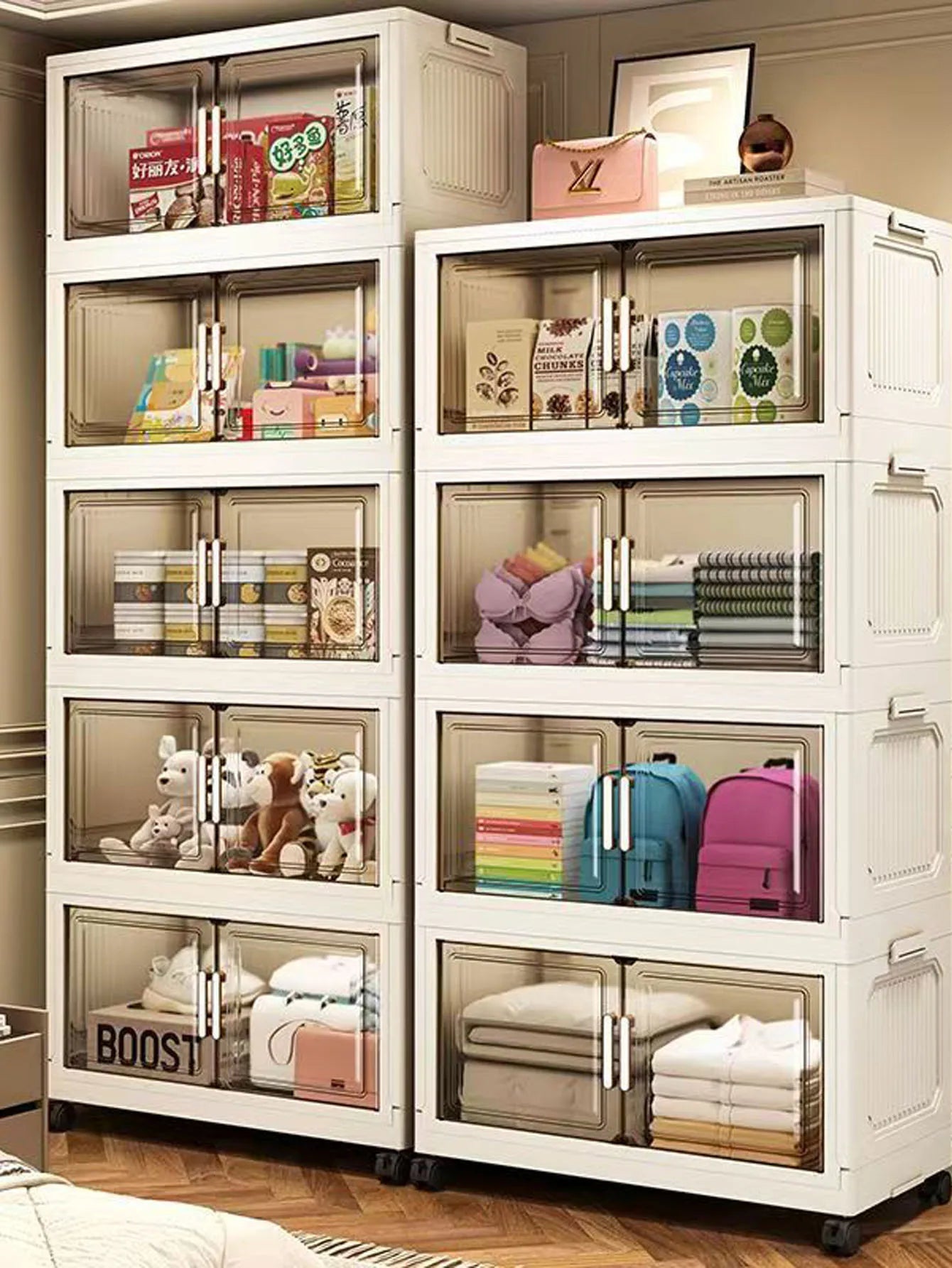 Storage Cabinet Folding Storage Box Home Living Room Toy Cabinet Storage Rack Snack Cabinet Installation-Free Kitchen Storage Cabinet Folding Storage Cabinet Organizer