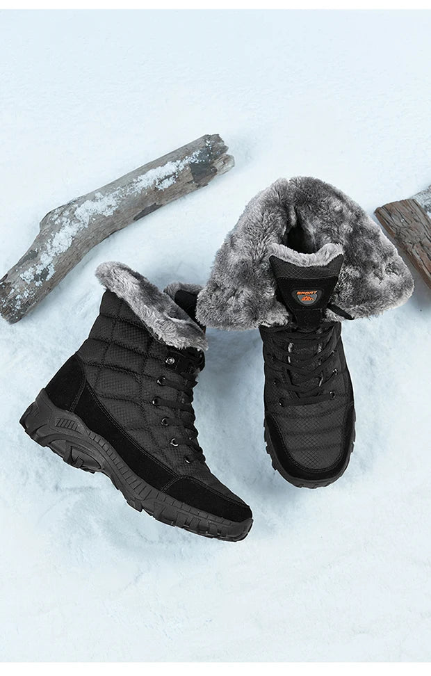 Men Winter Snow Boots Waterproof Leather High Top Plush Lined MidCalf Big Size