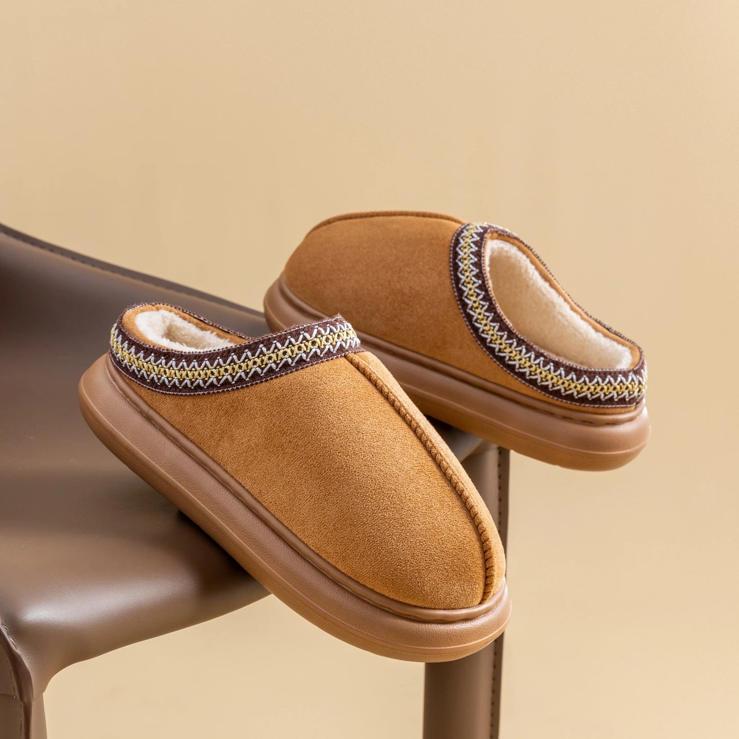 Mens Plush Fleece Lined Slippers With Thick EVA Sole Indoor Outdoor Non Slip