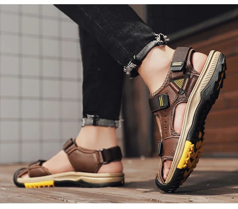 Men Sandals Genuine Leather Large Size Non Slip Waterproof Beach Shoes Outdoor