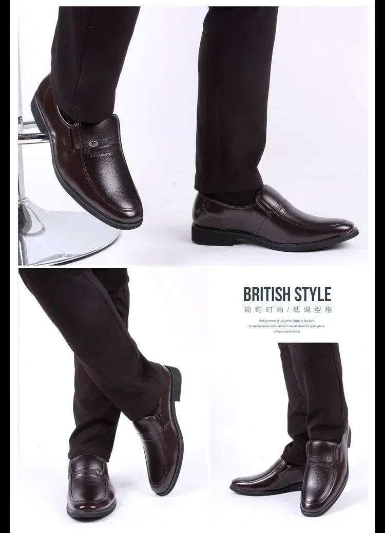 Leather Men's Slip-On Breathable Formal Shoes, Black, Sizes 38-44, Loafers