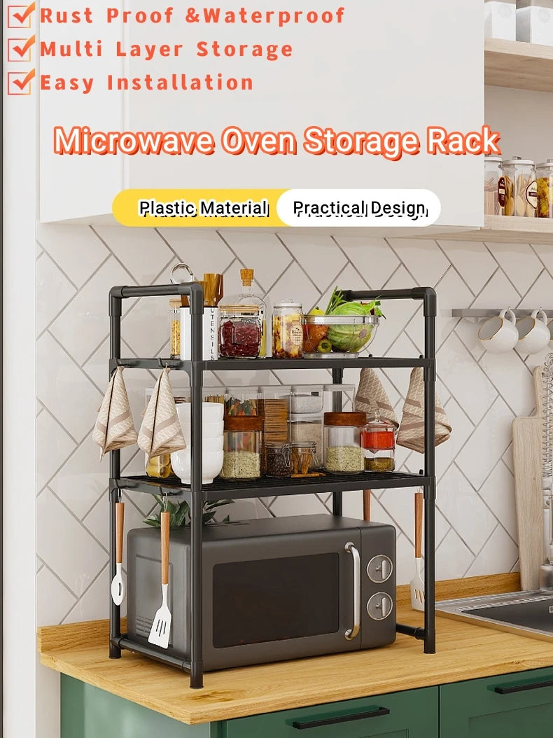 1pc Microwave Oven Storage Rack, Space-saving Countertop Kitchen Utensils Tableware Organizer, Kitchen Accessories Plastic Shelf