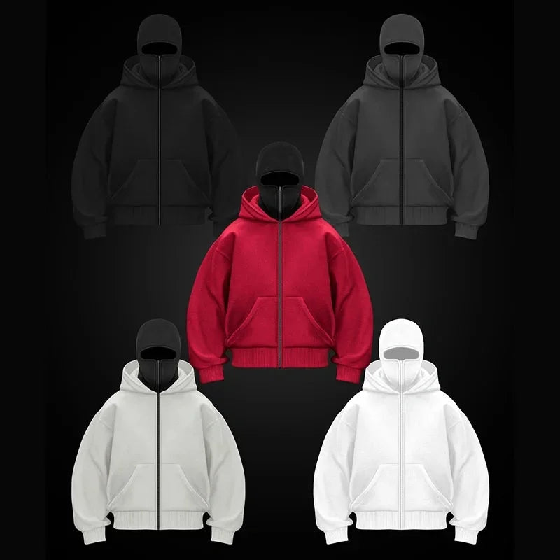 Men and women Balaclava Y2K Gothic Harajuku winter new item double hooded sweatshirt men's hooded mask zipper sportswear