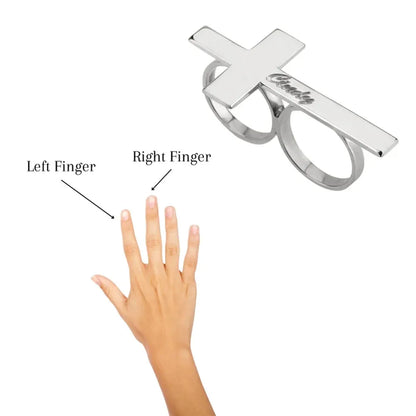 Custom Engraved Silver Two-Finger Ring – Stainless Steel Gift for Boyfriend