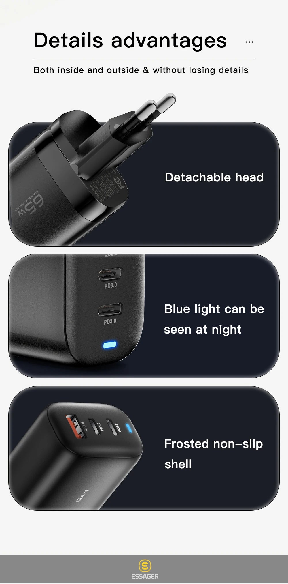 Essager 65W GaN USB Type C Charger For Laptop PPS 45W 25W Fast Charge For Samsung Xiaomi Realme mobile iPhone15 14 13 Pro Phone