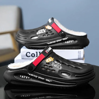 Men's Winter Slippers With Faux Fur Lining Indoor Plush EVA Sole