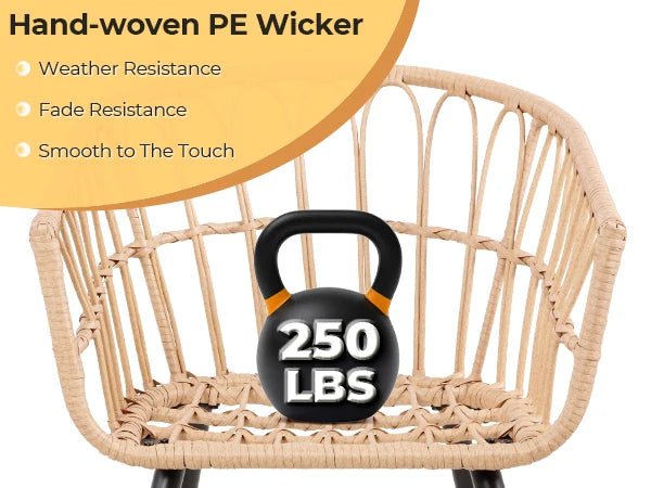 5 Piece Patio Furniture Set, Outdoor Wicker Small Conversation Bistro Set, All-Weather PE Rattan Chairs with Ottoman & Coffee Ta