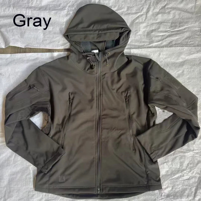 Men's Autumn Winter SoftShell Fleece Jackets Male Hood Windproof Coat Fishing Hiking Camping Climbing Skiing Warm Pants Trousers