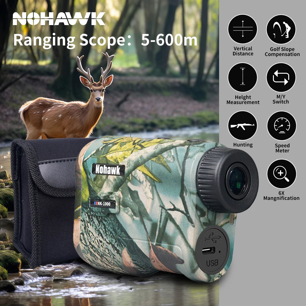 Nohawk Golf Laser Rangefinder 600M 1000M Multifunctional Telescope with Flag-Lock Slope  Distance Meter for Hunting Monocular