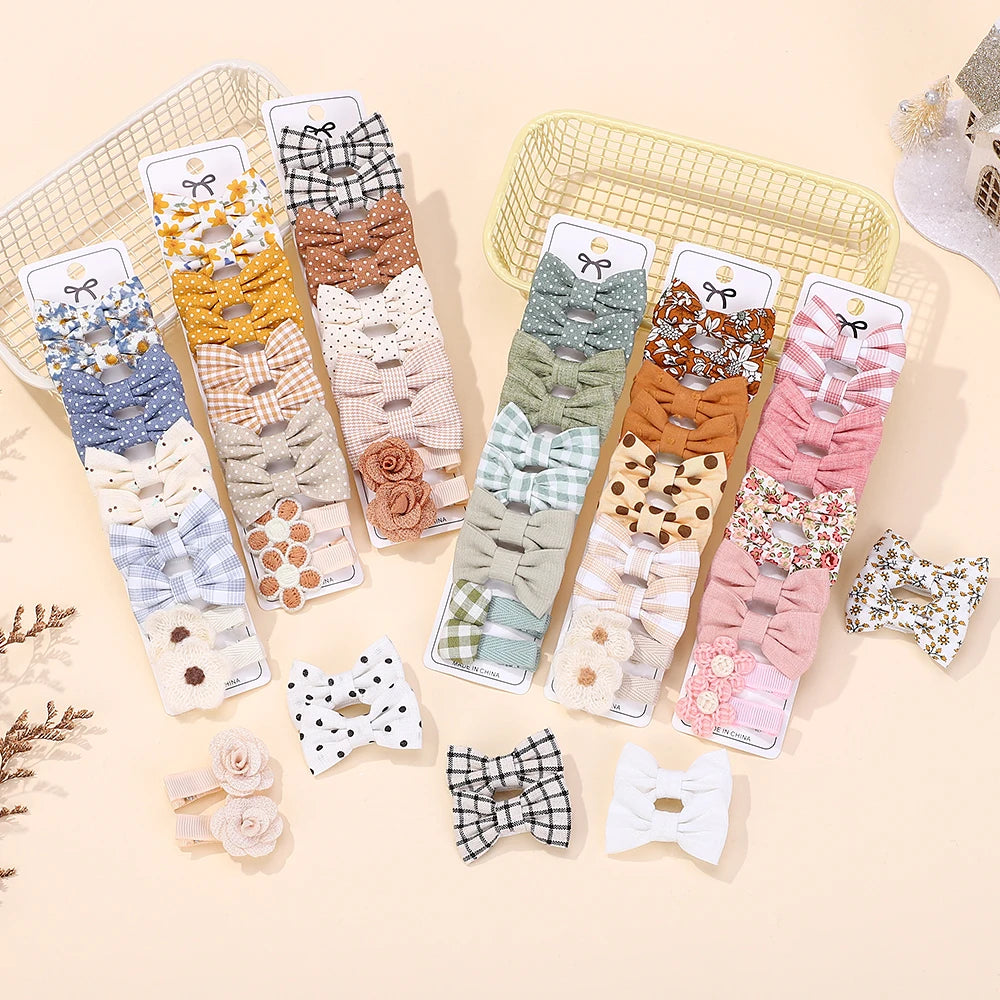 RAINBOW BOWS 10Pcs/set Handmade Fabric Printed Barrette Boutique Mini Bangs Bow Hair Clip Ins Daisy Hairgripes 2025 Spring Style