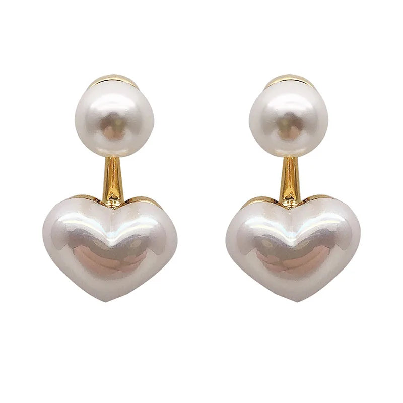 Imitation Pearl Earrings For Women Heart Round Stud Earrings Elegant Love Ear Stud Party Wedding Jewelry Valantine Day Gifts