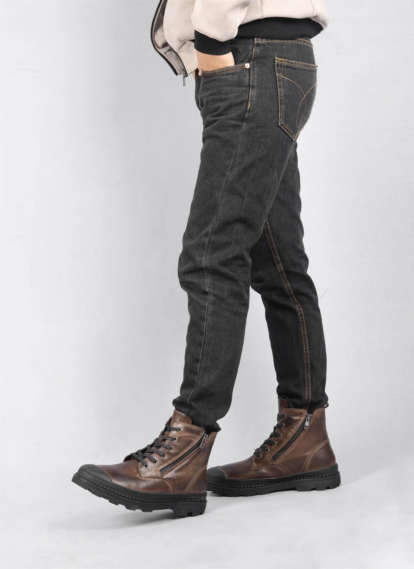 Winter Boots Men Natural Cow Leather Handmade Ankle Western Retro