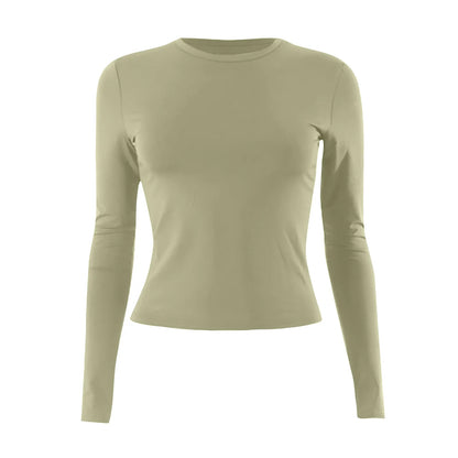 O-Neck Long Sleeve Cropped Top For Women Broadcloth Polyester