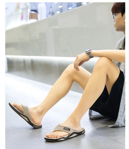 Men's Summer Flip Flops Black PVC Insole Outdoor Beach Sandals