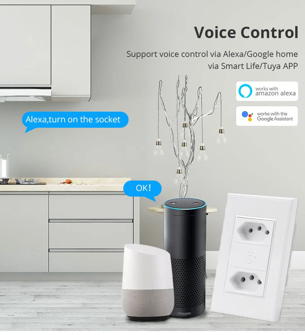 Zemismart Zigbee Smart Brazil Socket 10A 20A Outlets Work with Tuya Smart Life App Alexa Google Home Control