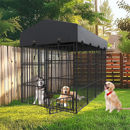 Dog Kennel Heavy Duty Large Welded Iron With Roof Cover Indoor Outdoor