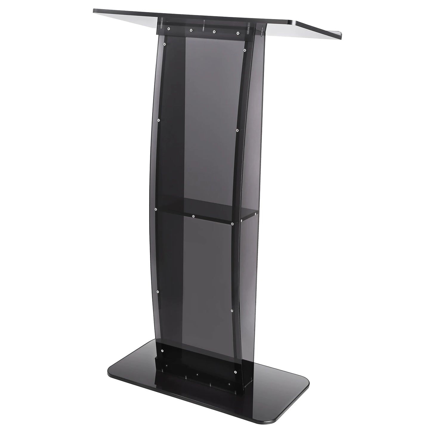 SucceBuy 47" Acrylic Podium Stand Floor-Standing Clear Pulpits Acrylic Desktop Lecterns W/ Storage Shelf  for Church Office